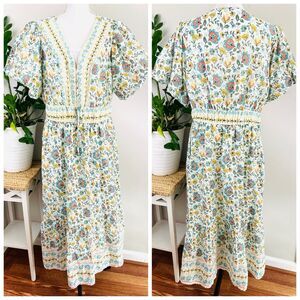 Lea Gorgeous Floral Cotton Puff Sleeve Prairie Boho Dress Modest Lined Plus 1X